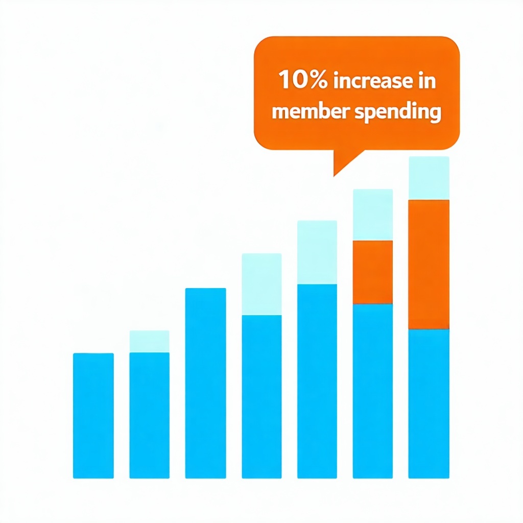 Orange and light blue bar graph simple design with an orange text bubble that says 10 increase in member spending-2