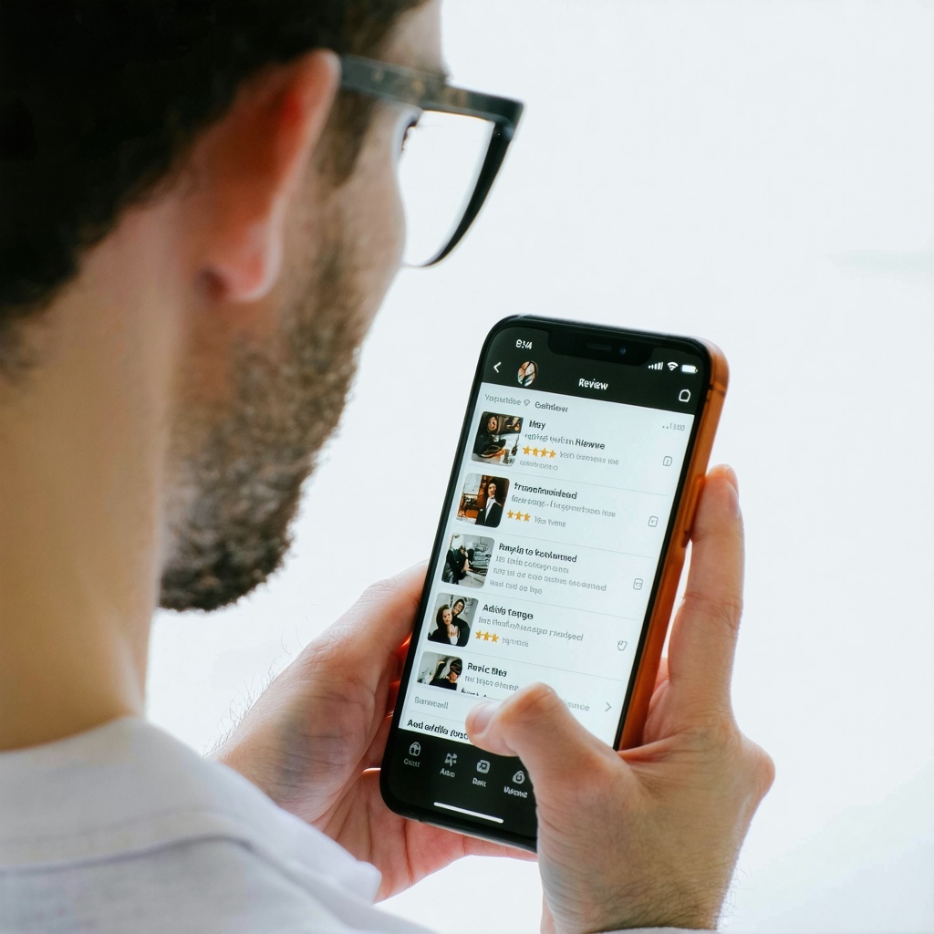 Someone leaving a review on their phone-1