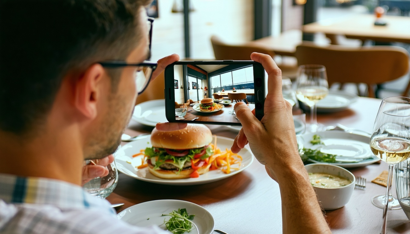 Someone taking a picture of their food at a restaurant-1