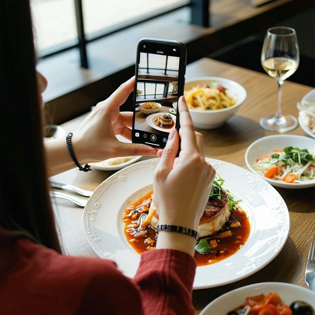person taking picture of their food at a restaurant-1