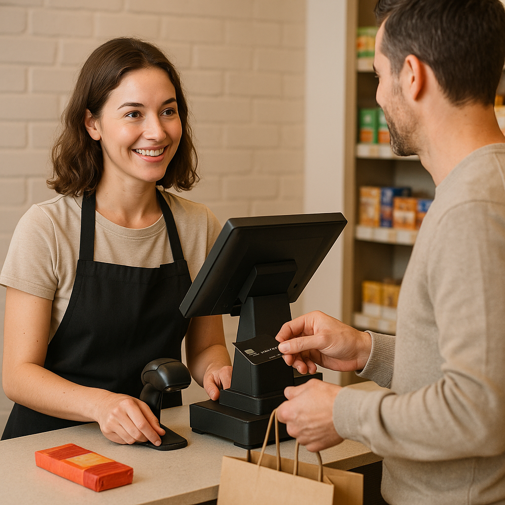 someone buying something at cashier