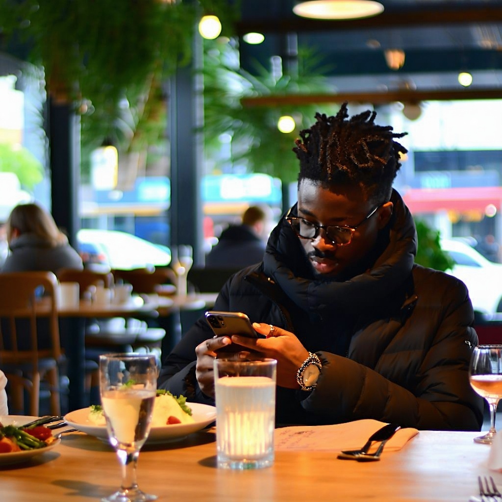 someone on their phone at a restaurant-1